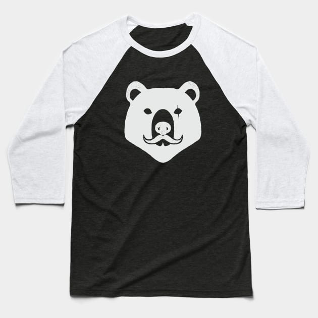 The Bear Head with Mustache (White Version) Baseball T-Shirt by RF_Side